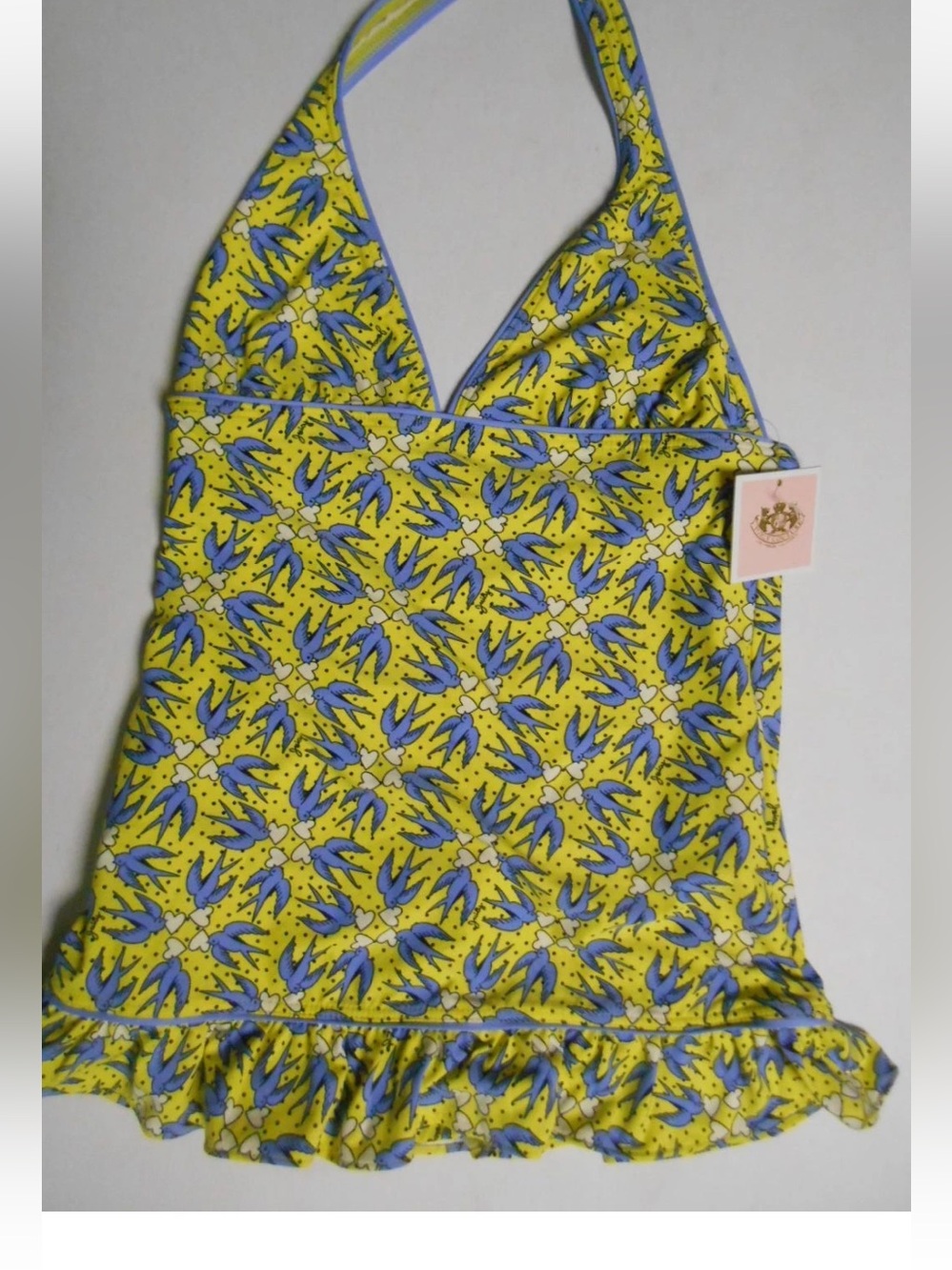 Juicy Couture Girls Yellow & Blue Halter One-Piece Swimsuit Size 14